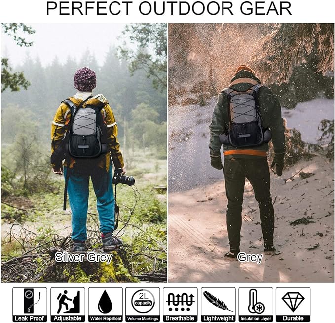 Hydration Pack, Insulated Hydration Backpack with 2L BPA Free Water Bladder and Storage, Hiking Backpack for Men, Women, Kids for Running, Cycling, Camping - Keep Liquid Cool up to 5 Hours