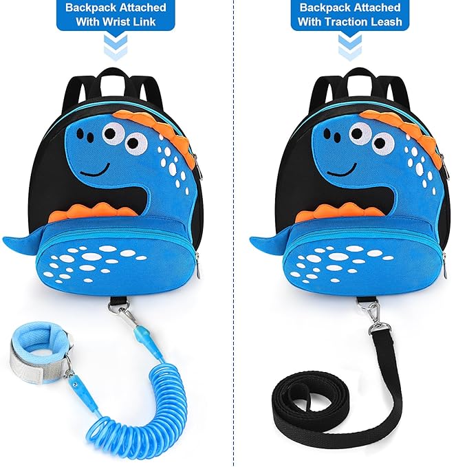 Accmor Toddler Backpack Leash, Cute Dinosaur Kids Harness Backpacks with Anti Lost Wrist Link, Adorable Child Backpack Mini Bag Wristband Tether Strap Leashes for Baby Boys Girls Ages 1-3 Years