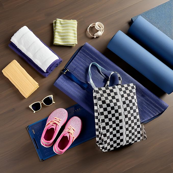 Travel Shoe Bags, Set of 12, Large Oxford Fabric Storage Bags with Zipper and Handle, Water-Resistant Pouches (Black, Gray, Green, Red, Cream, Blue)