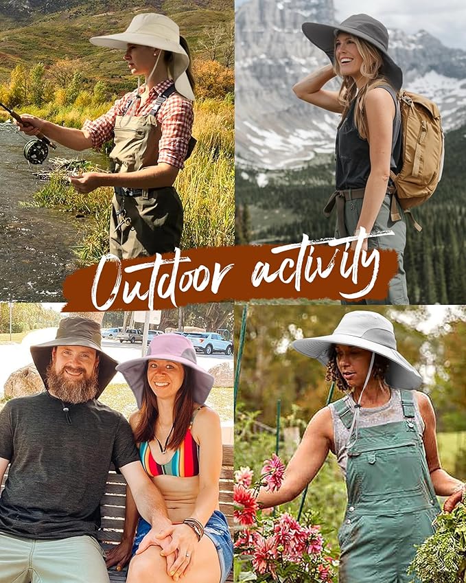 Camptrace Sun Hats for Women Men UPF 50+ UV Protection Wide Brim Hiking Fishing Hat with Neck Flap