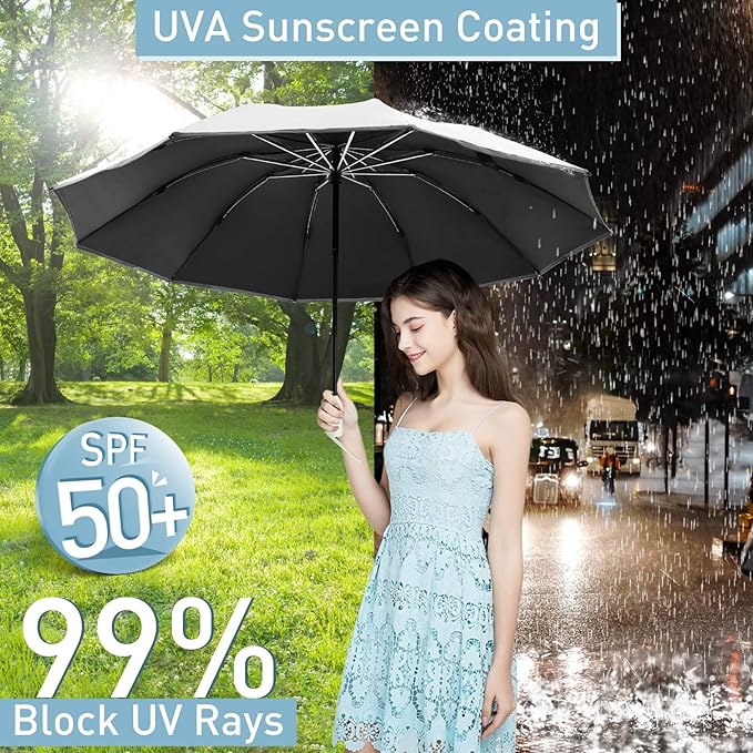 Bodyguard Inverted Umbrella - Large Windproof for Rain & Sun, Compact Reverse With Reflective Stripe, Teflon-Coated for Women Men, Travel Folding With Cover Bag