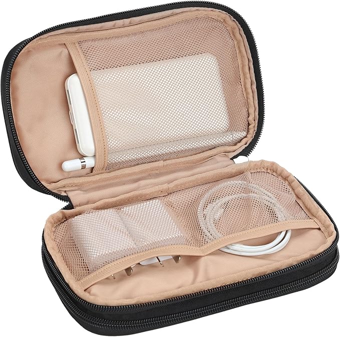 NISHEL Travel Cord Organizer Case, Double Layers Tech Electronic Bag, Essentials for Charger, Cable, Phone, Flash drive, Medium, Black