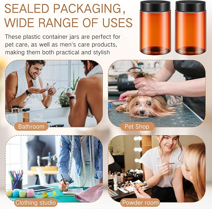 SATINIOR 12 Pack 12 oz Plastic Container Jars with Lids Round Clear Travel Cosmetic Container Slime Jars for Toiletries, Lotion, Cream, Ointments, Makeup, Rhinestone, Samples, Kitchen Storage(Amber)