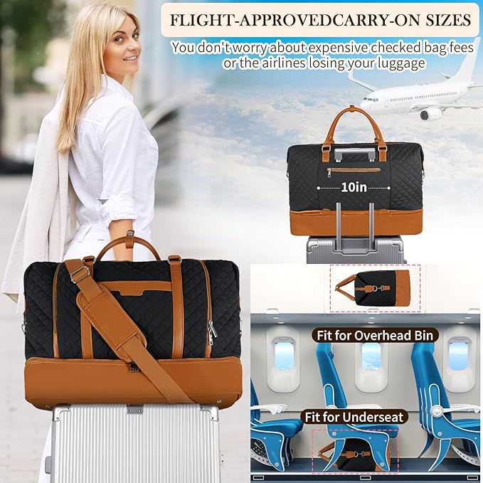 Weekender Bag, Large Travel Duffel Bag for Women, Carry on Overnight Bag with Shoe Compartment and Toiletry Bags