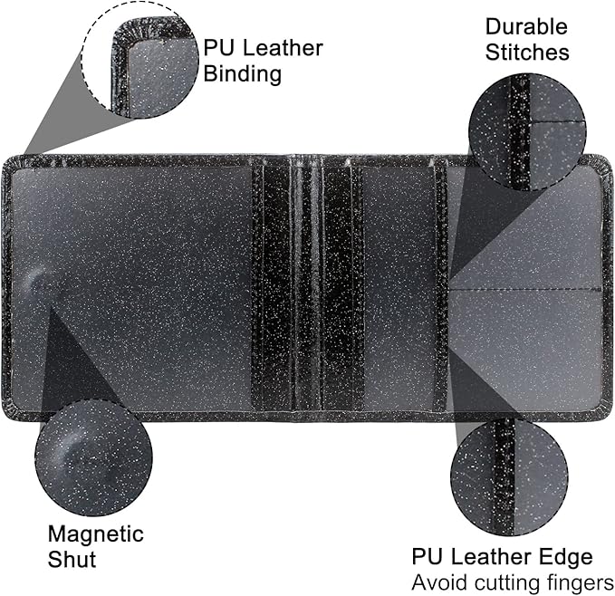 Car Registration and Insurance Holder, Leather Registration and Insurance Card Holder, Vehicle Glove Box Organizer - For Documents, Cards, License (Bling Black)