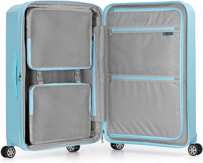 Traveler's Choice Pagosa Indestructible Hardshell Expandable Spinner Luggage, Baby Blue, 30-Inch Large