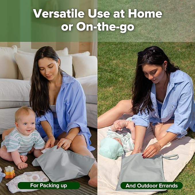 haakaa Waterproof Wet Bags for Baby Wet Dry Bags for Cloth Diaper, Swimsuit & Travel, 2pcs, Grey