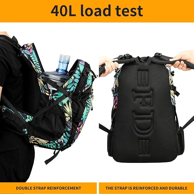 FENGDONG 40L Waterproof Lightweight Outdoor Daypack Hiking,Camping,Travel Backpack for Men Women Leaf