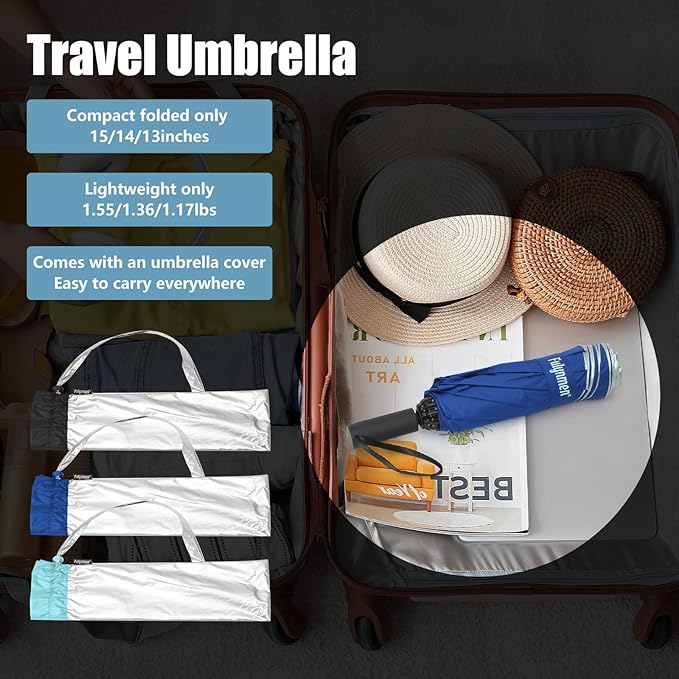 62/54/46 Inch Umbrellas for Rain Large Travel Compact Golf Umbrella Inverted Windproof Double Canopy 10 Ribs Automatic Open/Close UPF50+ Sun UV Protection