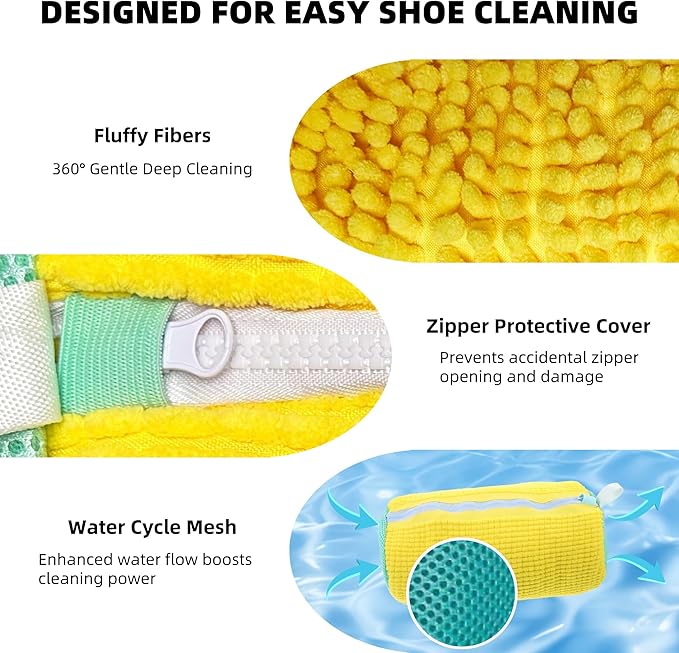 2Pcs Shoe Washing Machine Bag, Quick & Easy Cleaning, Laundry Shoe Bag for Washer and Dryer, Cleaning Bag for Sneaker & Most Shoe Types and Sizes (Yellow)