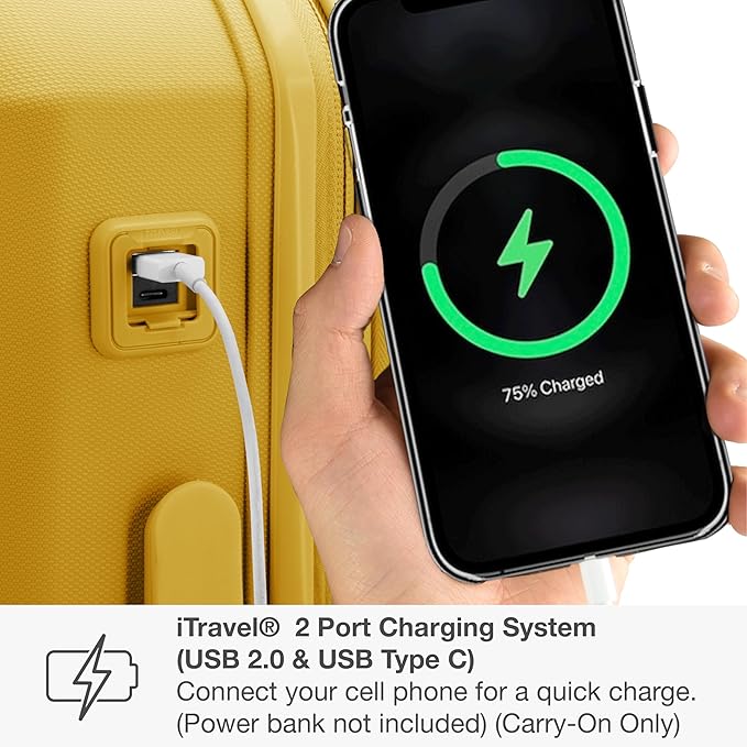 Traveler's Choice Pagosa Indestructible Hardshell Expandable Spinner Luggage, Yellow, 22-Inch Carry-on