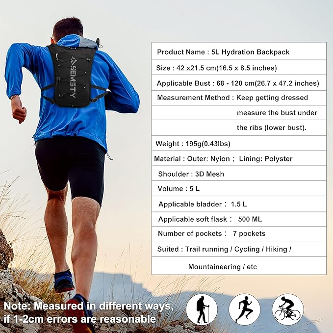 Running Hydration Vest 5L,Running Vest Pack with 1.5L Water Bladder,Lightweight Water Backpack for Hiking Running Cycling