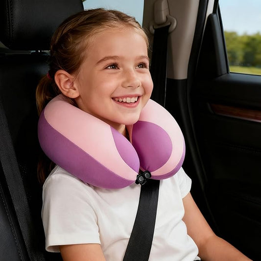 MOOB Kids Travel Neck Pillow Traveling Gifts for Toddler & ChildrenToddler Neck Pillow for Carseat & Airplane, Kids Travel Pillow Light Pink