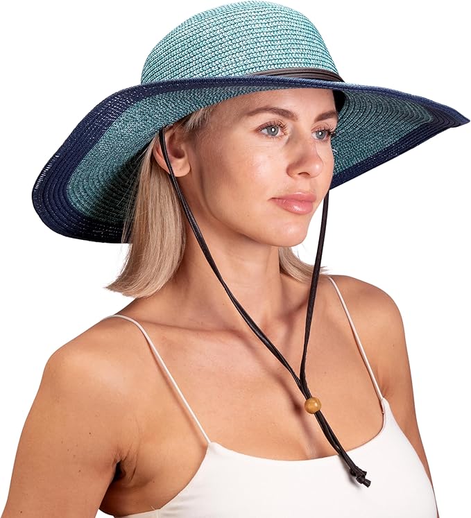 Sloggers Women's Wide Brim Braided Sun Hat with Wind Lanyard - UPF 50+ Maximum Sun Protection