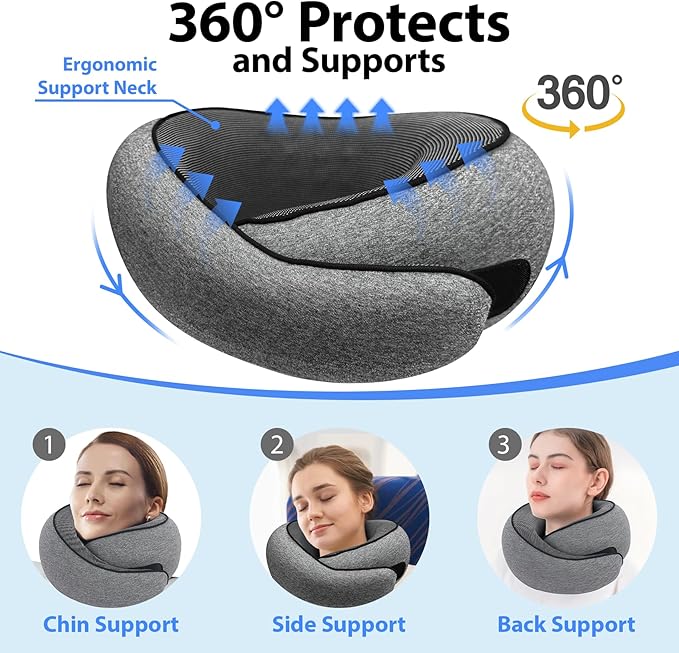 Travel Pillows for Airplanes,360° Support Stowable Travel Pillow, Neck Pillow Airplane with Memory Foam Portable Travel Neck Pillow for Traveling, Suitable for Airplanes, Offices, and Cars