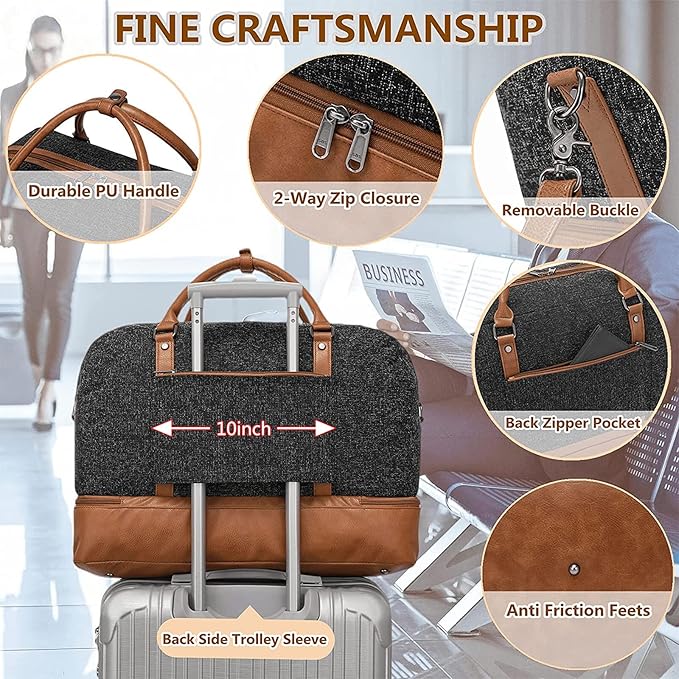 Wogarl Weekender Bags for Women Large Canvas Overnight Bag Travel Duffel Bags Carry on Shoulder Weekend Bag with Shoe Compartment for Travel Night Flight Daily Use