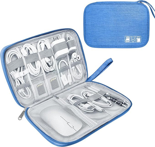 Electronics Travel Organizer,Portable Waterproof Electronic Travel Storage Bag for Small Charging Cord Storage,Charger,Small Electronics,SD Card etc,for Travel,Business -Sky Blue