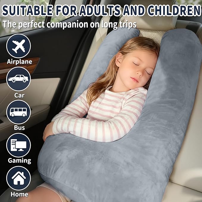 Travel Pillow, Car Pillow for Kids, Car Seat Pillow for Adults, Kids Travel Pillow, Support Head and Neck on Road Trips, Long Car Ride Essentials, Grey