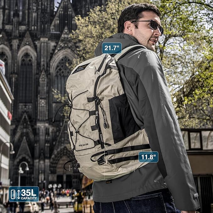 MOUNTAINTOP 35L Hiking Backpack, Lightweight Outdoor Travel Camping Daypack with Rain Cover for Men & Women（White）