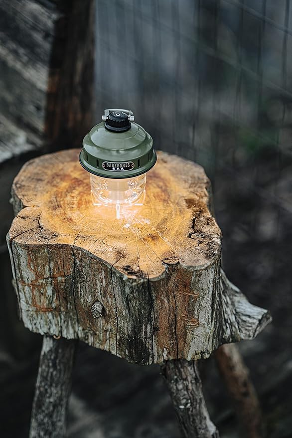 Barebones Beacon Hanging Light – Olive Drab, Rechargeable LED Camping Lantern with Adjustable Brightness – Weatherproof Vintage-Style Hanging Lantern for Outdoor Adventures and Year-Round Use