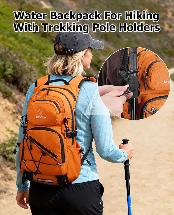 NOOLA Hydration Backpack with 3L Water Bladder - 22L Water Backpack for Hiking, Cycling, Running, Biking - Lightweight Hiking Pack Bag with Rain Cover, Phone Holder and Trekking Pole Holders, Orange