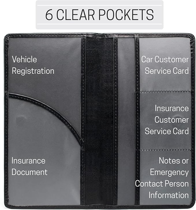 CANOPUS Car Registration and Insurance Holder, PU Leather Card Holder, Vehicle Glove Box Organizer for Auto, SUV, Truck, Black