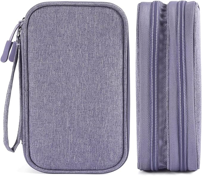 Cord Organizer Bag, Travel Cable Organizer Case Waterproof Accessories Pouch with Handle, Travel Electronic Carrying Bag for Cable, Cord, Charger, Phone, Power Bank, Earphone(Purple, Medium)