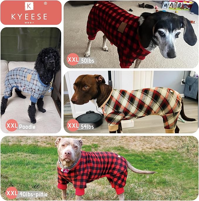 KYEESE Dog Pajamas Medium Sized Dog Stretchy Onesie Velvet Pjs Comfy Coat Soft Pet Clothes Plaid Doggie Jammie, Grey, XX-Large