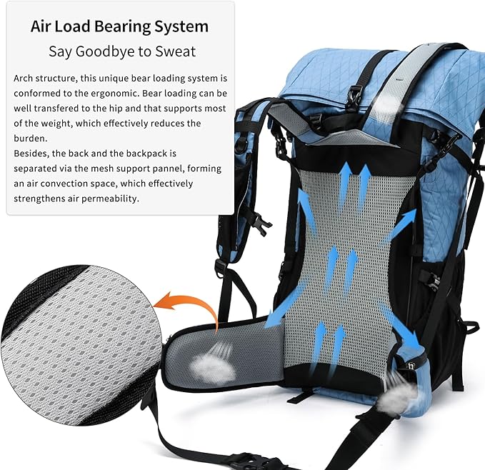 Hiking Backpack,40L to 50L Extra Large Capacity Hiking Bag,Internal Frame Camping Backpack,Upgraded X-PAC Lightweight Sport Daypack Travel Backpack Fit For Mountain Climbing Camping(Blue)