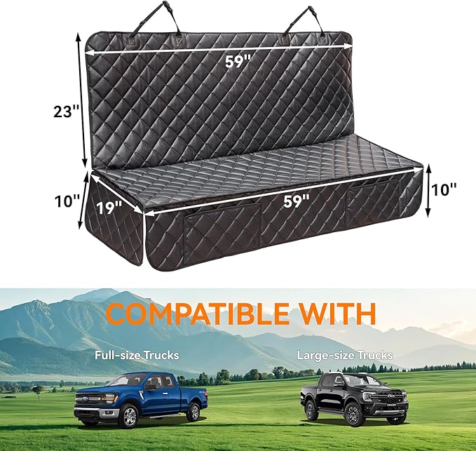 Dog Truck Seat Cover for Back Seat,Waterproof Truck Back Seat Cover for Dogs ,Heavy-Duty Scratchproof Pu Leather Bench Seat Covers for Trucks Ford F150/Chevrolet Silverado/Ram1500/GMC Sierra/Toyota