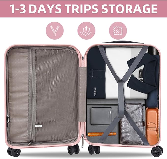 19 Inch Suitcase Hand Luggage with Front Pocket for 15.6" Laptop, 35 * 23 * 55cm, 43L, Ligthweight ABS+PC Hardshell Carry On, TSA Lock & YKK Zippers with HINOMOTO 360° Wheels, Pink
