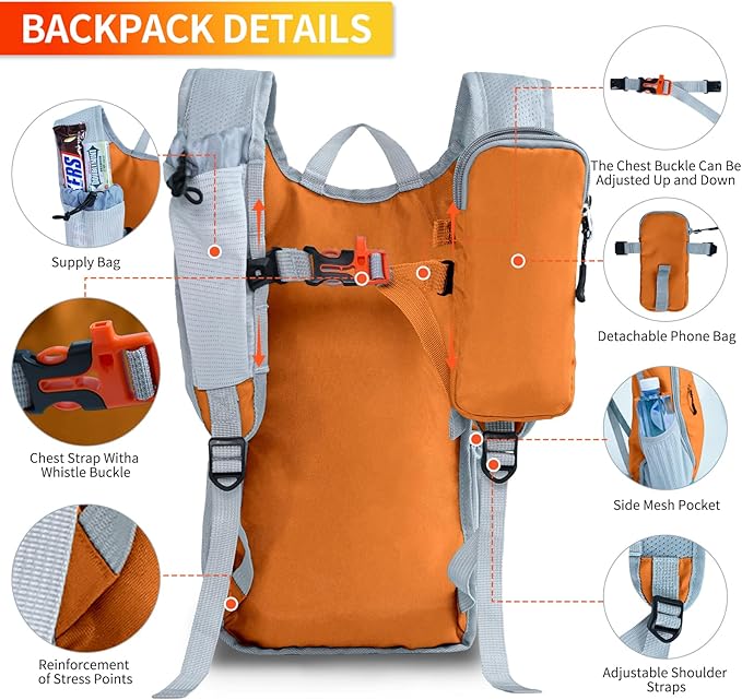 HIGH EXPERIENCE Hiking Backpack 10L/15L Small Daypack Lightweight Packable Travel Foldable Water Resistan for Women Men (Orange, 15L)