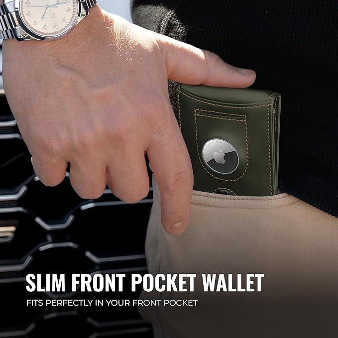 Kingly Trace Airtag Wallet for Men - Smart RFID Blocking Leather Wallet with Airtag Holder & Money Clip - Minimalist Trackable Design with Pull Tab - Secure Wallets