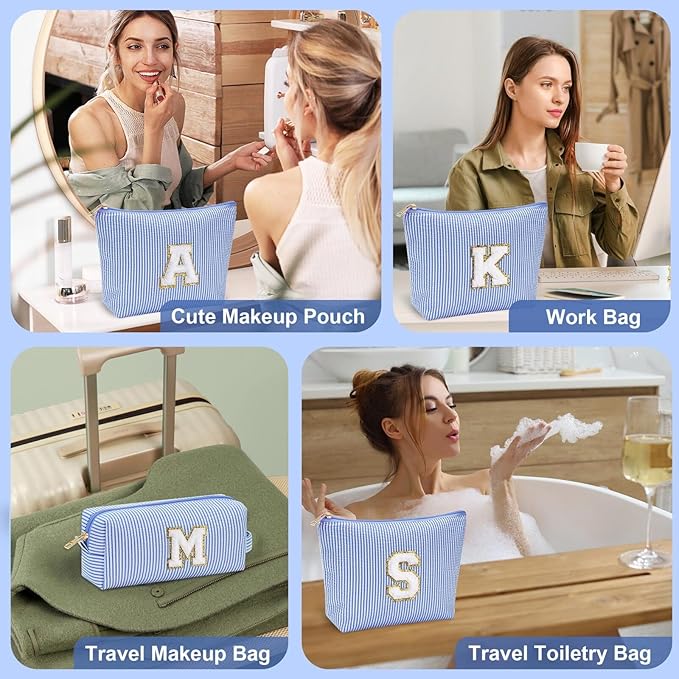 YOOLIFE Initial Makeup Bag |Teen Girl Gifts Trendy Stuff for Girls | Travel Makeup Bag for Girls Gifts | Gifts for 3 4 5 6 7 8 9 10 11 12 13 Year Old Girls | Christmas Gifts for Girls Teen Girl Blue K