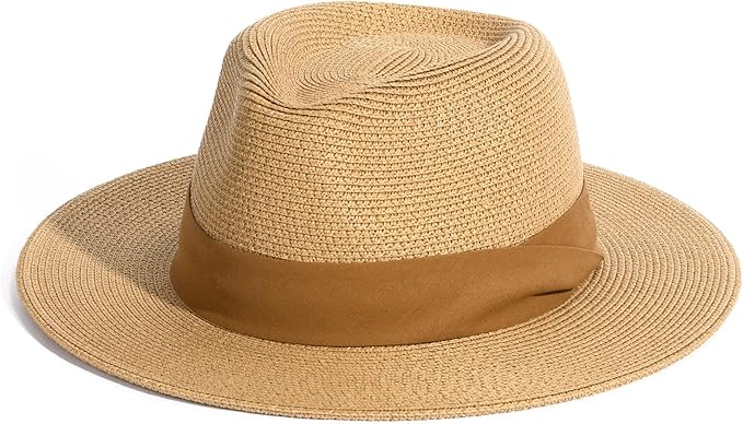 FURTALK Womens Mens Wide Brim Straw Panama Hat Fedora Summer Beach Sun Hats UPF Straw Hat for Women