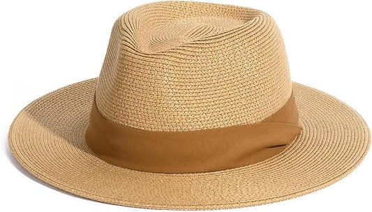 FURTALK Womens Mens Wide Brim Straw Panama Hat Fedora Summer Beach Sun Hats UPF Straw Hat for Women