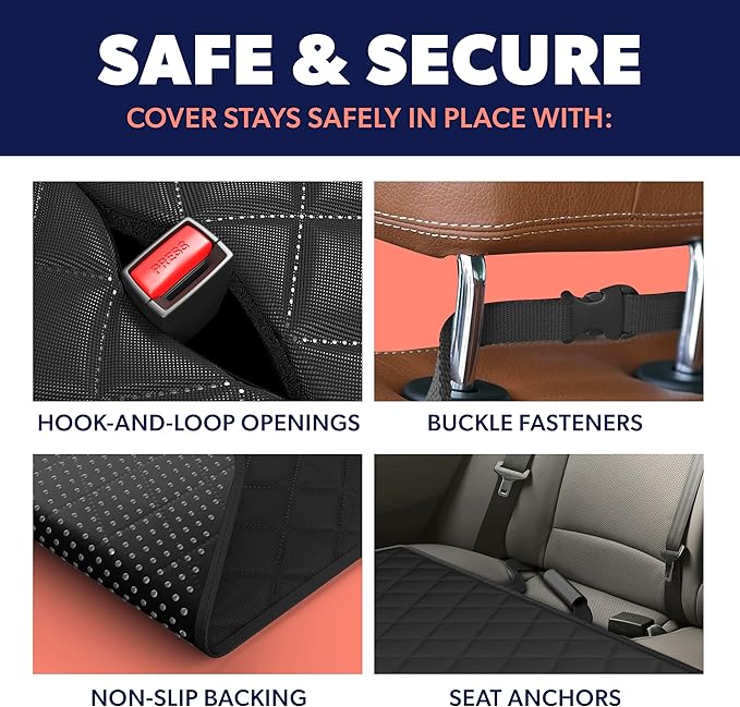 Active Pets Beige XL Dog Car Hammock Back Seat Cover, Waterproof Backseat Cover Protector for Truck Bench Rear of Sedans or SUVs, Essential Pet Supplies Vacuum or Wipe Clean, Machine Washable