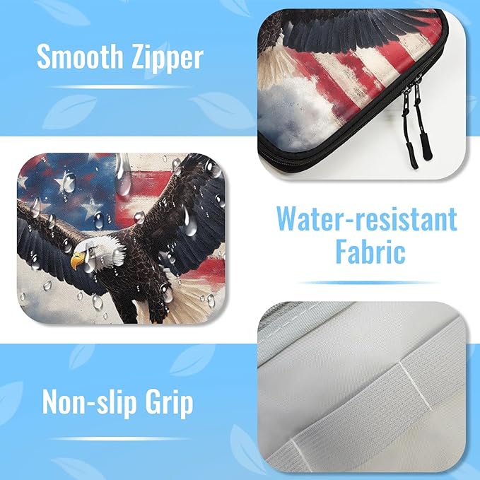 Vulture Birds Stars Travel Cable Organizer Pouch American Flag Hawk Electronics Accessories Carry Case Portable Water Resistant Storage Bag for Cord Charger Phone Earphone SD Card
