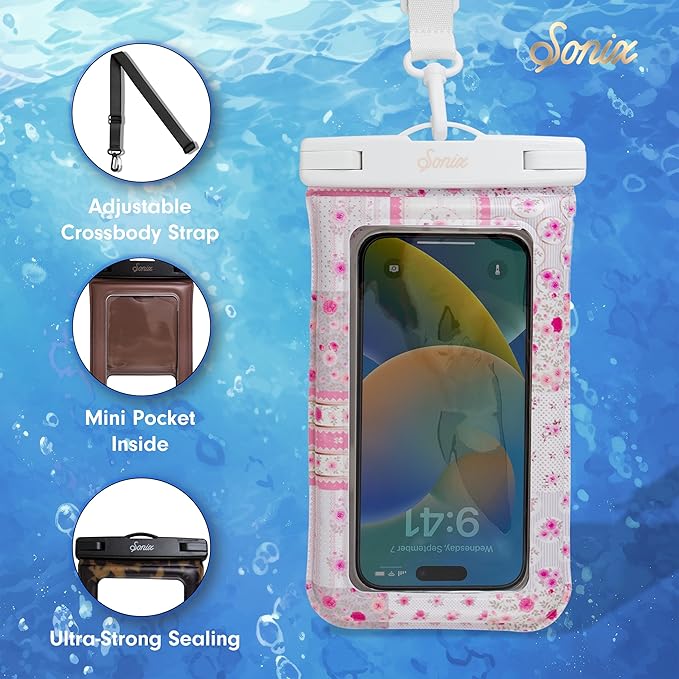 Sonix Waterproof Phone Pouch - Floating Phone Case Dry Bag w/Crossbody Lanyard - Beach Cruise Travel Essentials - Compatible w/All Devices, Touchscreen Friendly | Patchwork Cottage