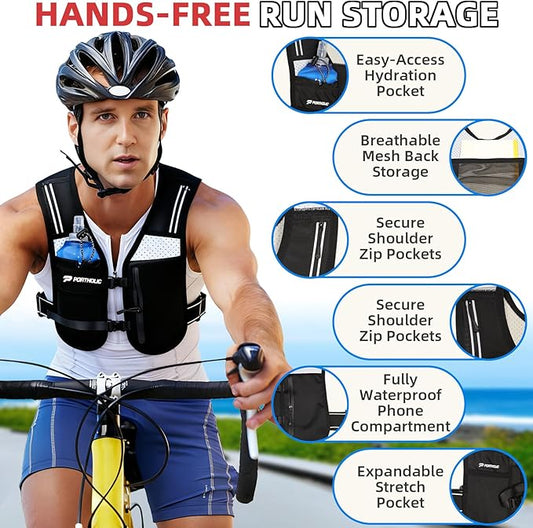 PORTHOLIC Running Vest for Women Men with 17oz Water Bottle |Adjustable Hydration Vest|Reflective |Lightweight |6 Pockets |Breathablefor Running Accessories for Hiking