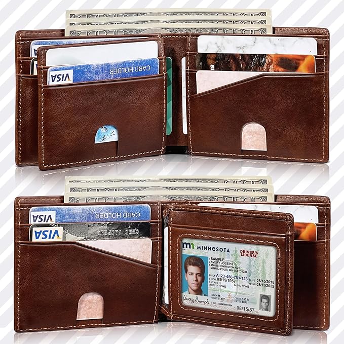 Artpaxy Mens Wallet Bifold Genuine Leather RFID Blocking Wallet for Men with 1 ID Windows 13 Card Holders 2 cash pockets 1 Gift Box