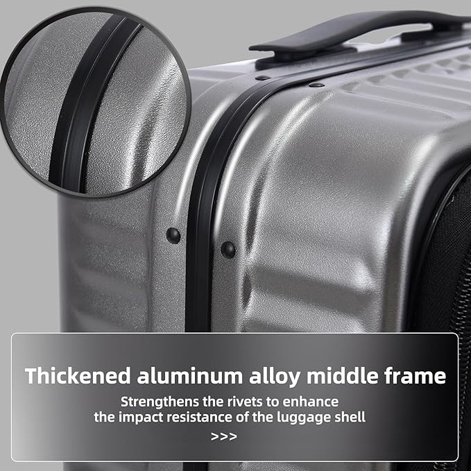 29 Inch Aluminum Checked Luggage with Side Opening Zipper, 40 * 37 * 77cm, 113L, Lightweight Hardshell ABS+PC Suitcase with TSA Lock, 360° Universal Wheels, Dark Gray