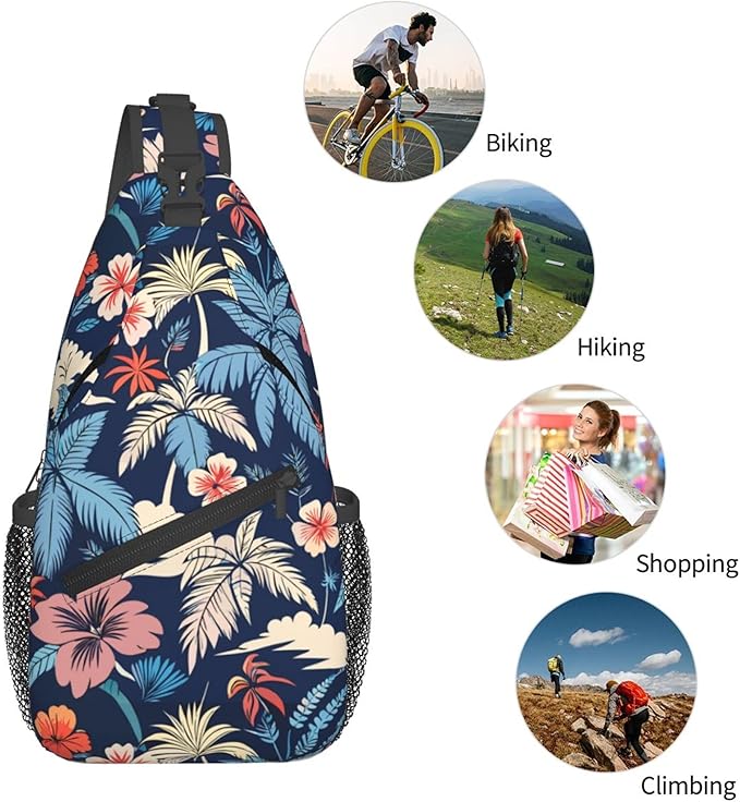 Hawaii Tropical Palm Sling Backpack Crossbody Bag Casual Chest Bags Travel Hiking Daypack Shoulder Bag for Women Men