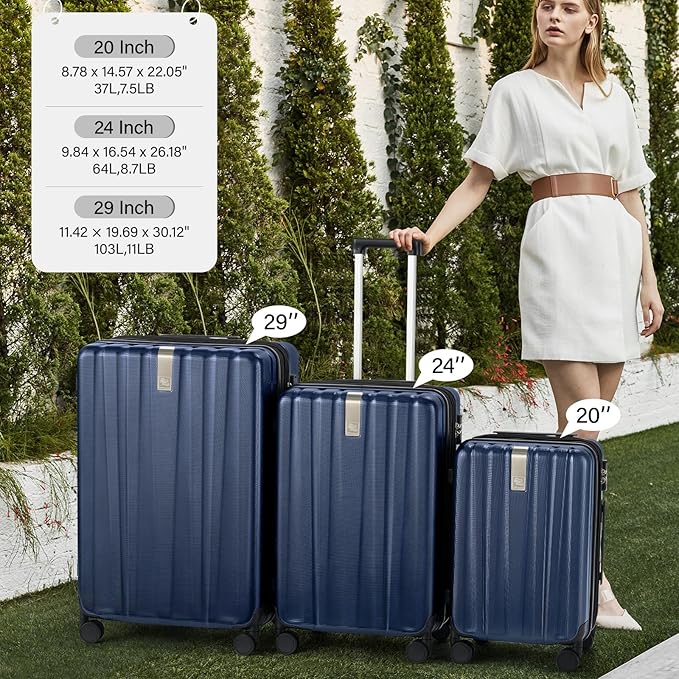 Hanke Hardshell Luggage Sets 2 Piece Extra Large Suitcases with Lock,28 Inch Luggage with Spinner Wheels, Travel Suitcase for Women Men 20 29Inch,Dark Blue