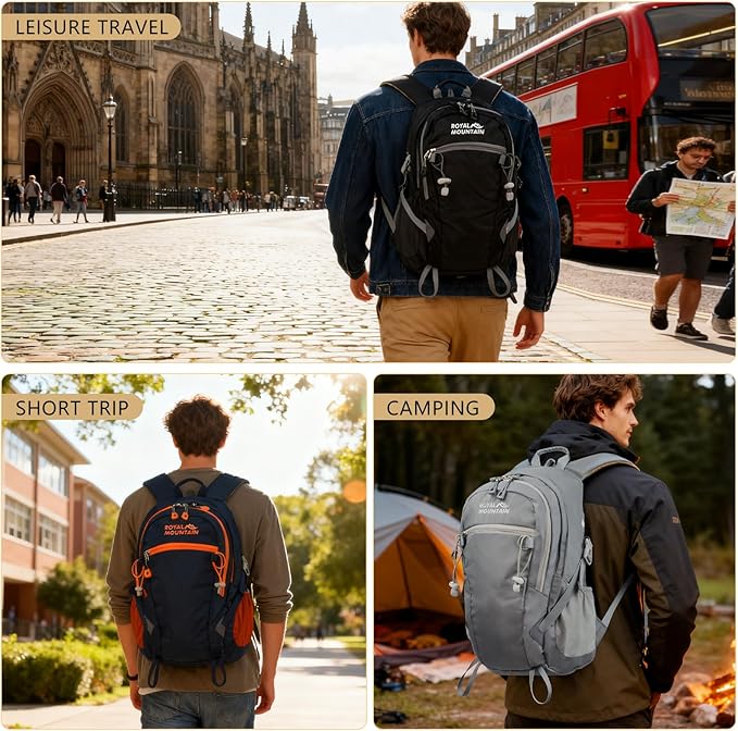 Hiking Backpack With Rain-cover, 30L Travel Backpacks For Women Men, Camping Daypack Backpacks Lightweight, Durable Hiking Backpack Fit For Camping,Daily Commuting, Short Trips (Black)