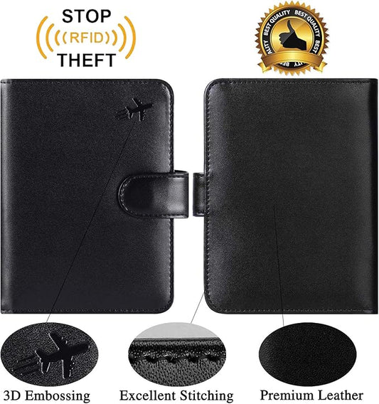 Passport Holder Cover Wallet RFID Blocking Leather Card Case Travel Accessories for Women Men (#Black)