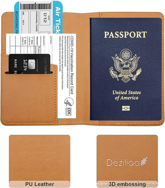 Deziliao Passport Wallet, Faux Leather, Lightweight, Waterproof, Rfid Blocking, Slim, Brown