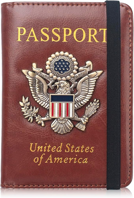 RFID Passport Holder Wallet for Women Men Travel, Leather US Passport Cover Case with Vaccine Card Slot, Waterproof Passport Book Travel Document Organizer Carrier Protector