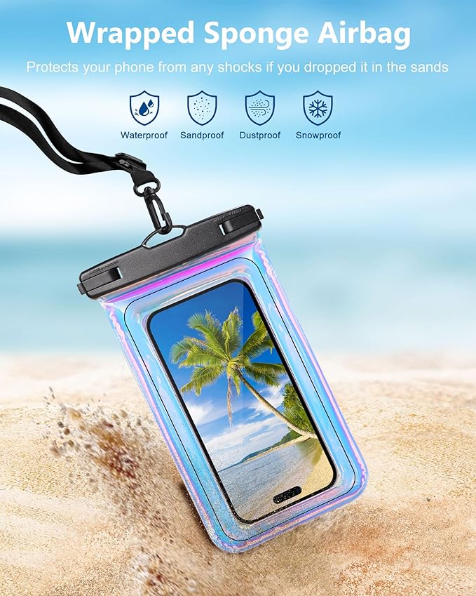 IP68 Large Floating Waterproof Phone Pouch, Water Proof Cell Phone Dry Bag, Waterproof Phone Case for iPhone Galaxy Google, Purple