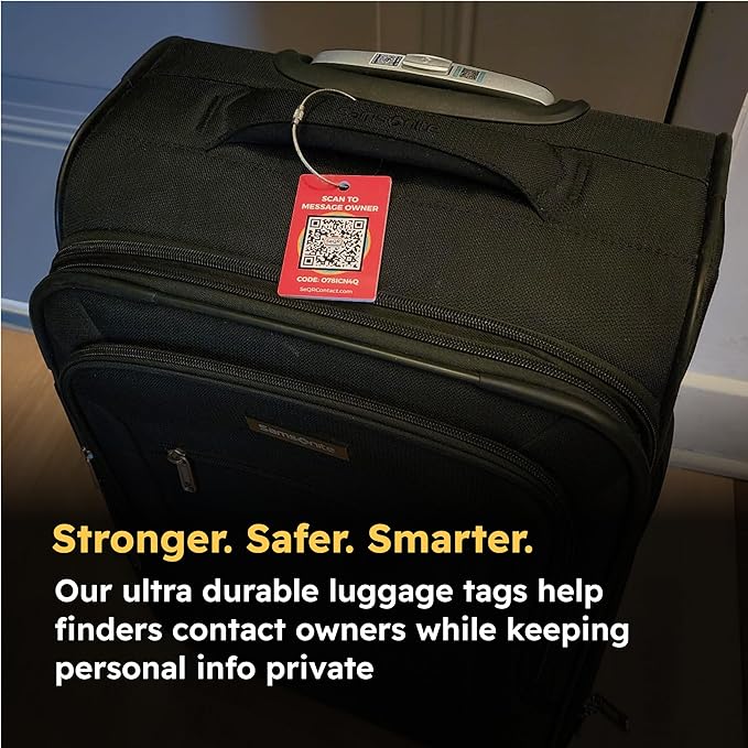 Smart Luggage Tags | Privacy QR Code Luggage Tag Keeps Personal info Private | Customizable Travel Suitcase Tags for Women Men | Use with GPS Bag Locator Tracking, Air Tag for Android or iOS